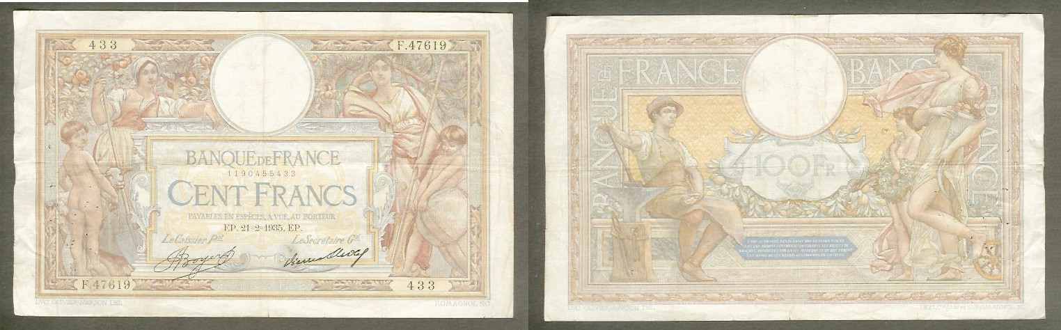 100 Francs LUC OLIVIER MERSON grands cartouches FRANCE 21.2.1935